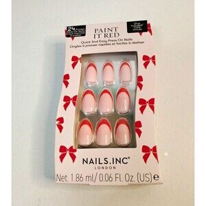 Nails Inc Paint It Red French Press-On Nails Pink/Red Pre-Designed Glue Included